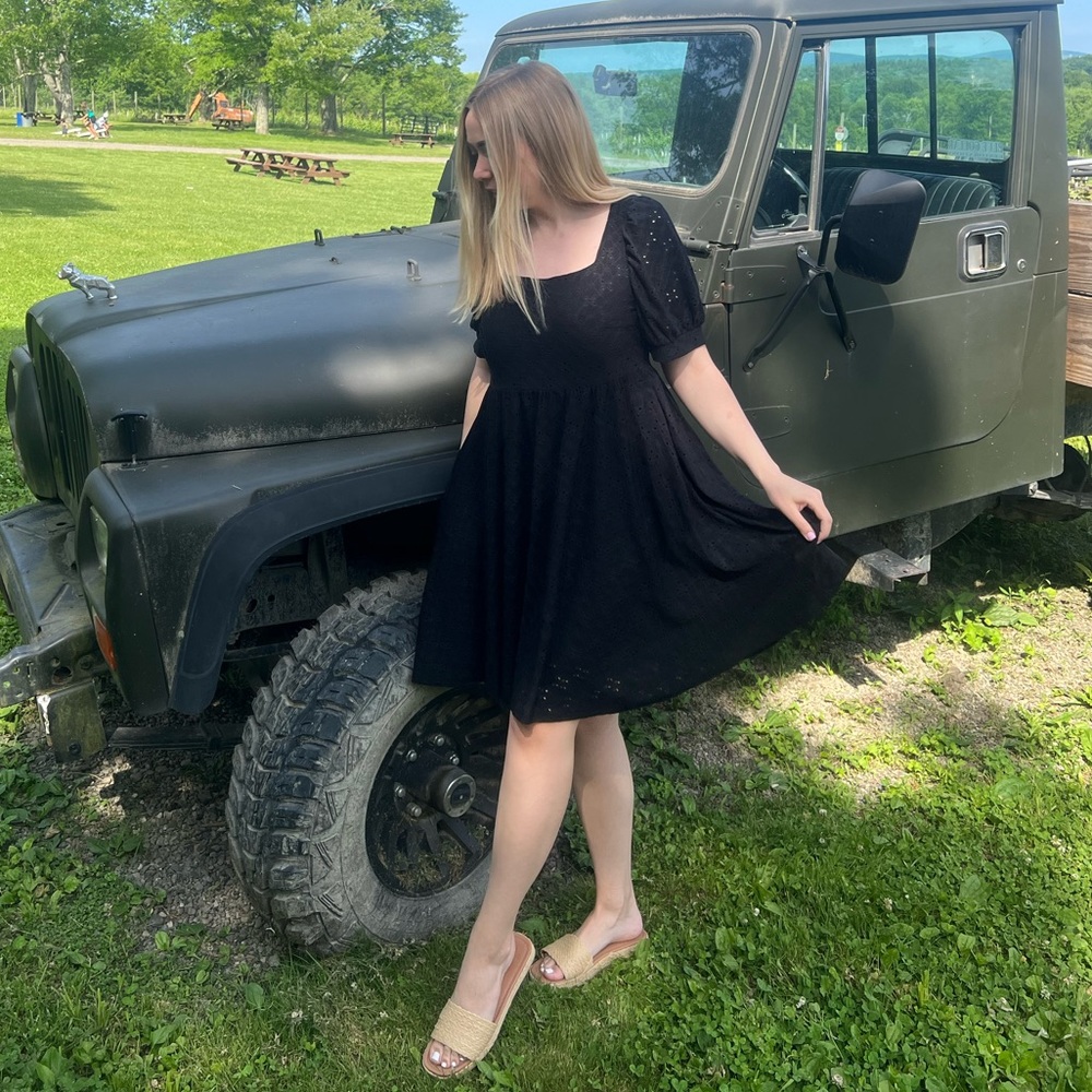 Black eyelet babydoll dress